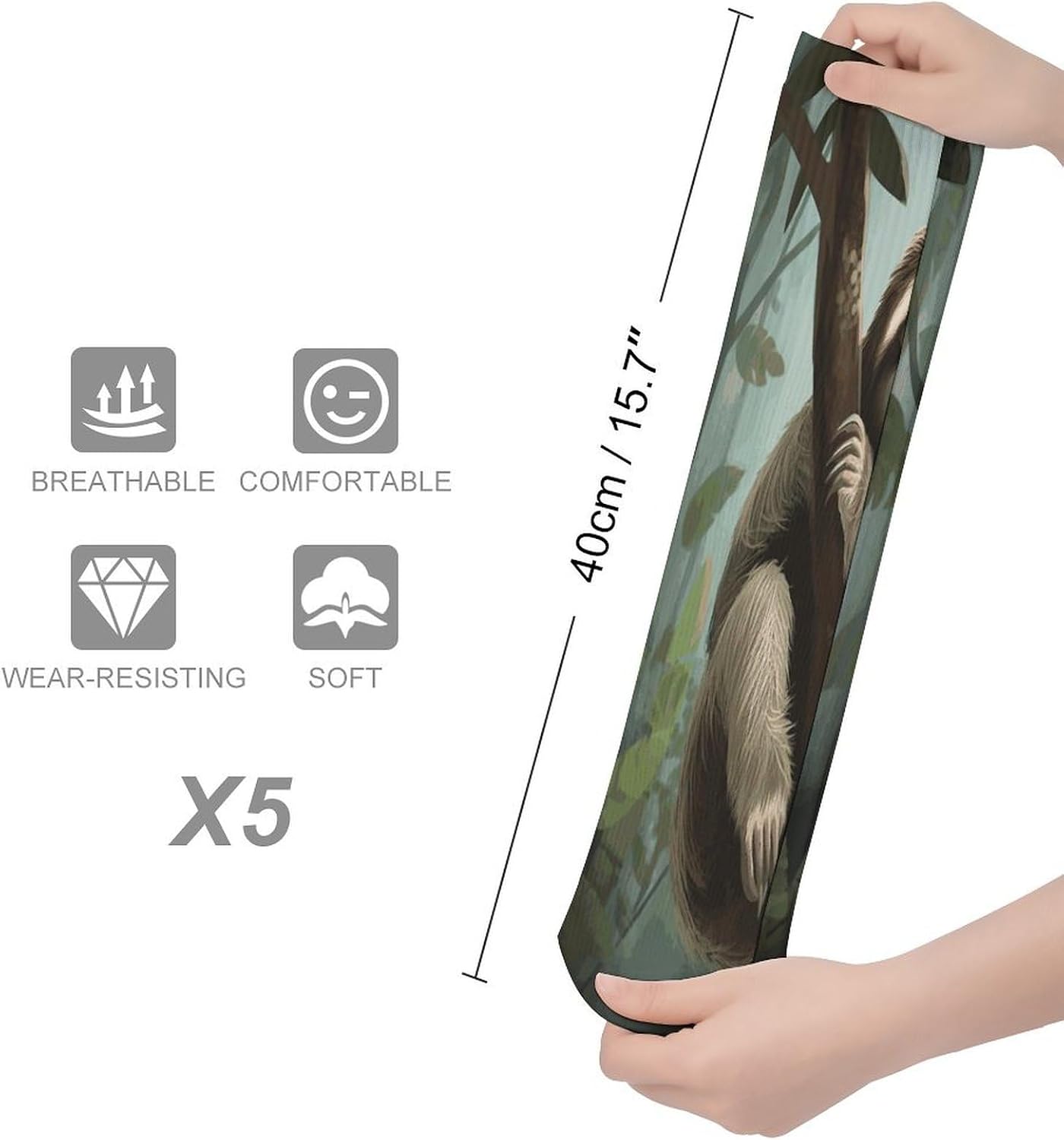 Sloth2 Crew Socks Cozy Casual Calf Socks Lightweight Long Work Sock Breathable Athletic Sock for Hiking Sports Running 5 Pairs