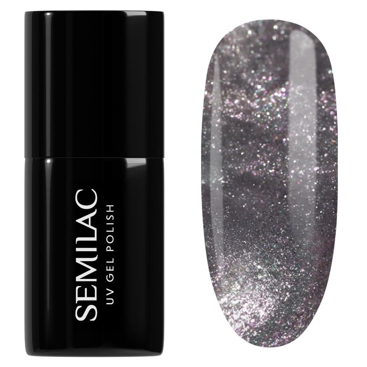 Semilac UV Nagellack 484 The Cute One 7 ml – Velvet & Cat Eye Effekt, silberne Magnet-Flecken mit rosa Schimmer – Bride's Babes Kollektion