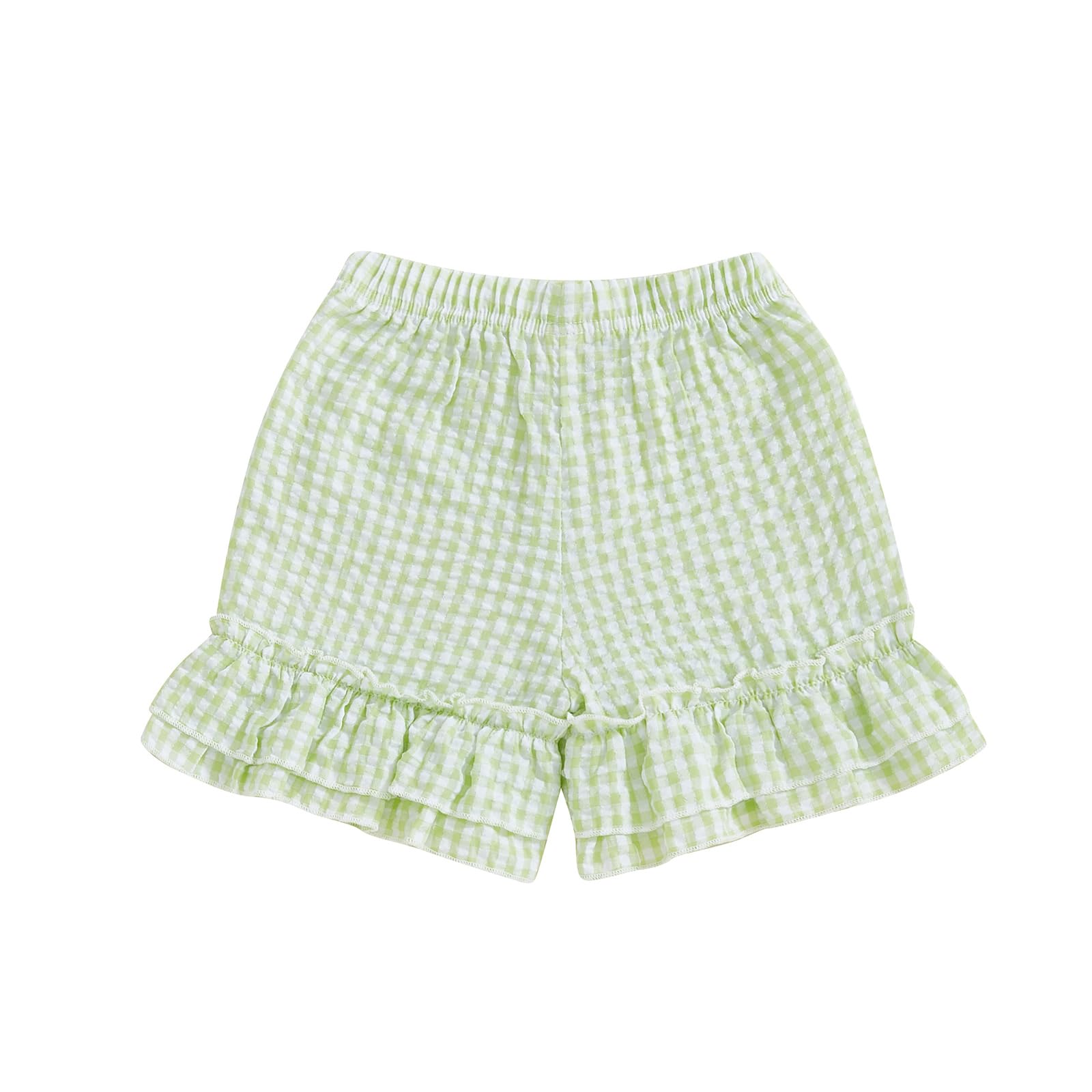 Toddler Baby Girl Plaid Shorts Summer Gingham Shorts Elastic Waist Ruffle Hem Loose Bottom Short Cute Clothes (A-Green, 5 Years)