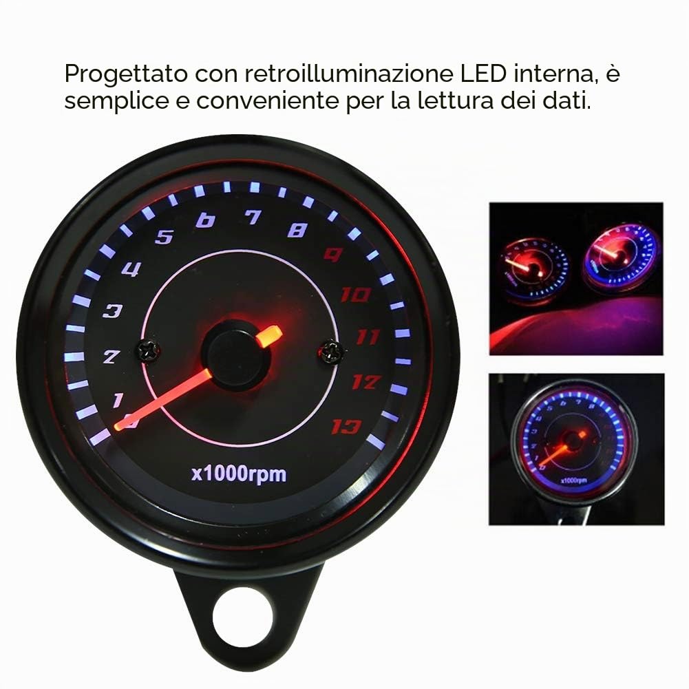 Akozon Contagiri retroilluminato a LED per moto DC 12V universale Contagiri elettronico Tachimetro elettronico
