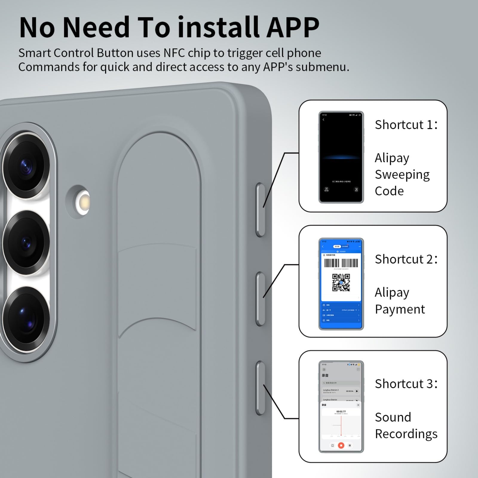 Etui na S25 Plus Case + 3 inteligentne przyciski NFC + pasek na nadgarstek i uchwyt + pierścień ze stopu obiektywu, stojak na uchwyt do Samsung Galaxy S25 + (2)