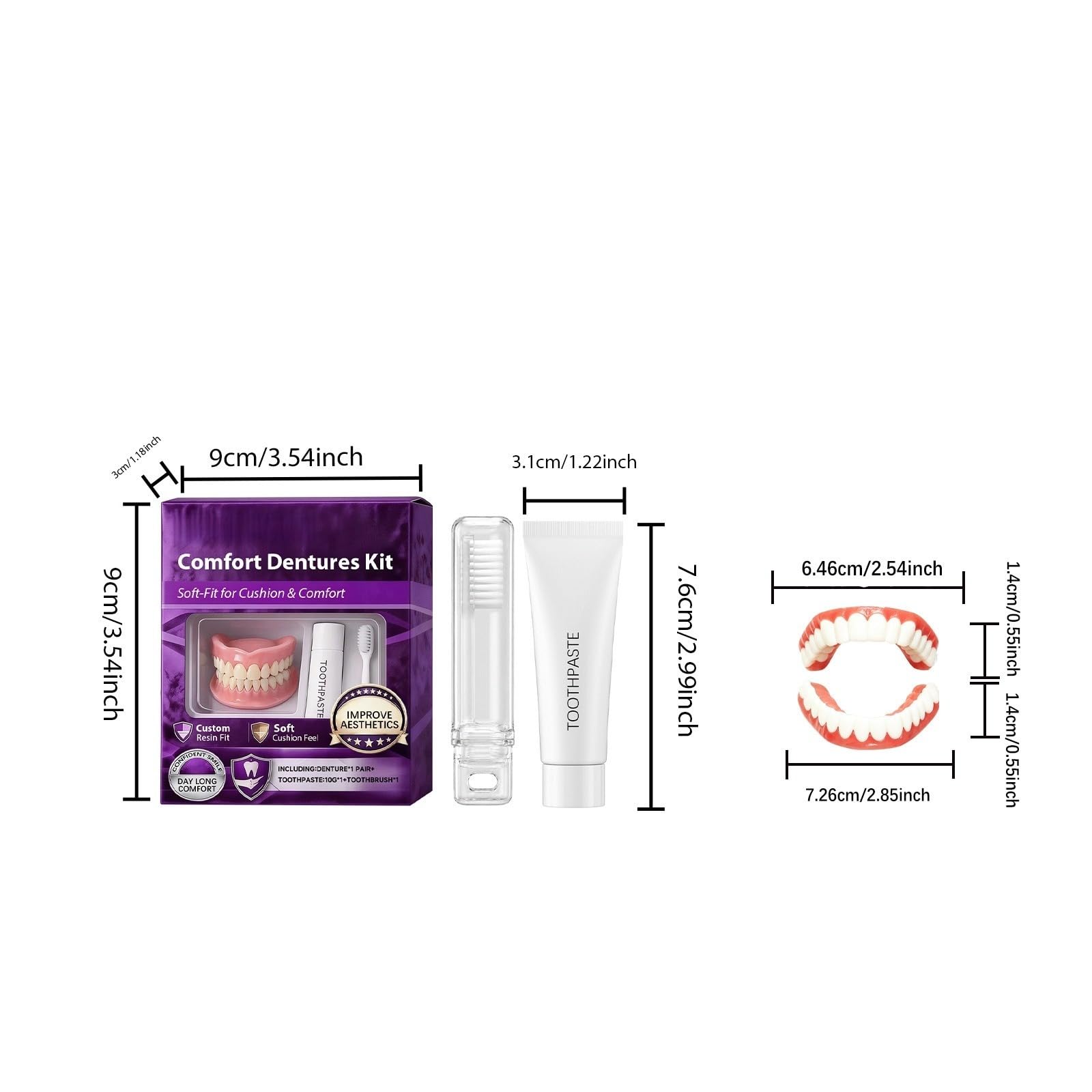 dentiera in silicone Vestibilità perfetta, adatta per uso domestico | dentiera provvisoria per mangiare, 10g Nourishing Toothpaste, Safe Non-Toxic, Stabile Fit