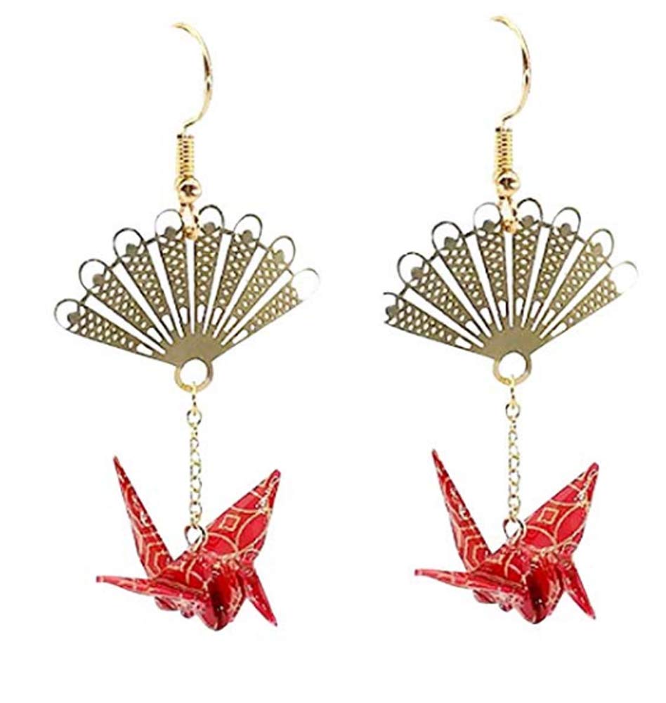 White Iridescent Origami Crane Crystal Earrings