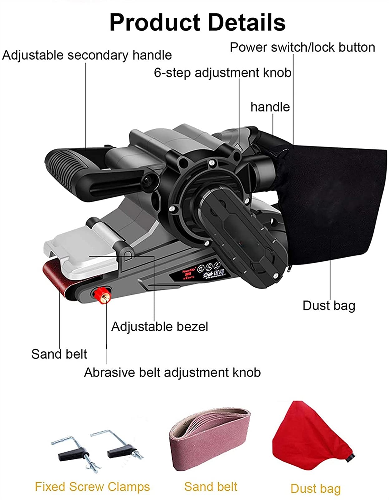 Ponceuse à Bande électrique - Vitesse Variable - 1200W - Bande Abrasive 76x533mm pour dérouillage, décapage Peinture et Polissage