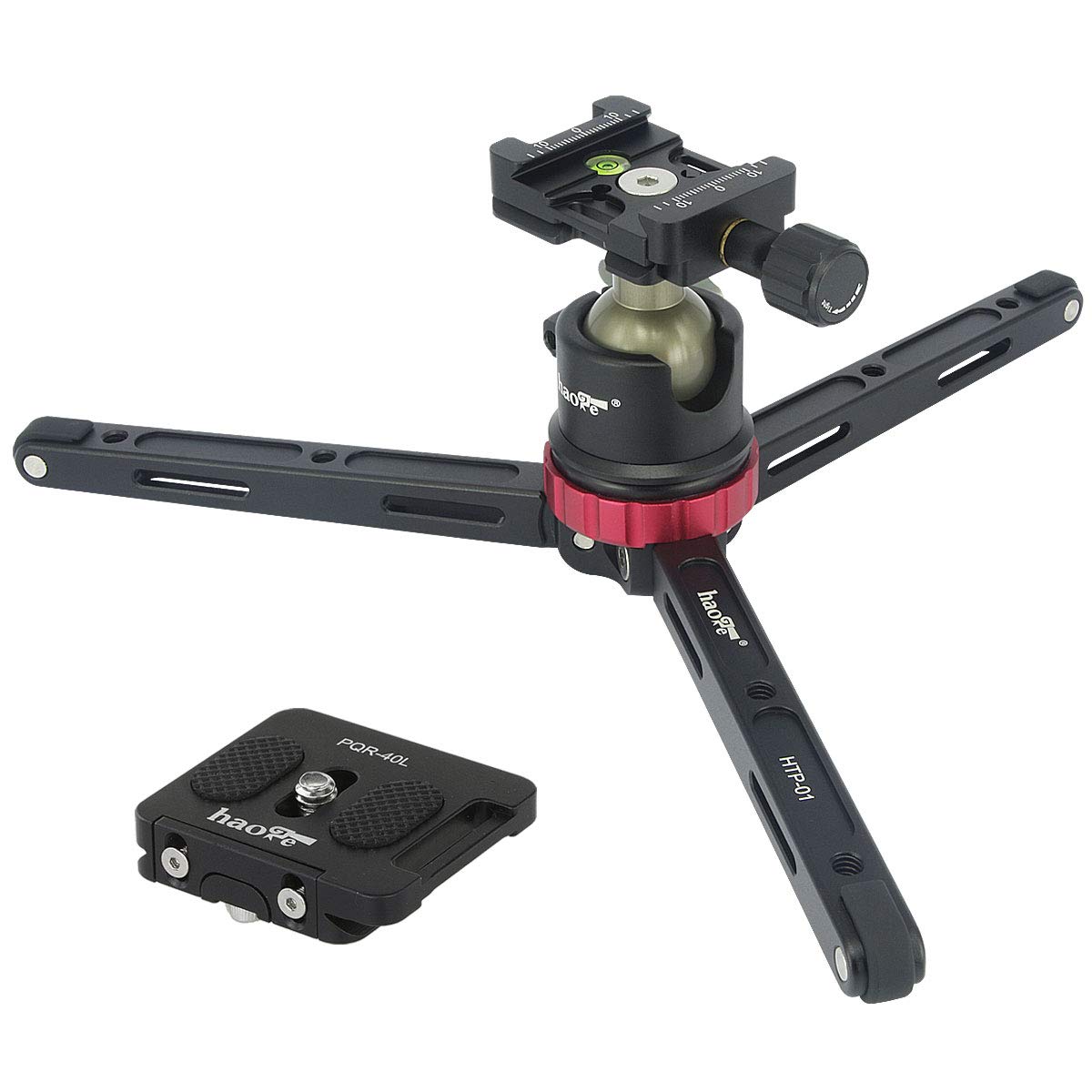 Haoge HTP-01 - Treppiede da tavolo da tavolo con testa a sfera a basso profilo e piastra a sgancio rapido per videocamera digitale ad angolo basso, macrofotografia, carico massimo 6,8 kg