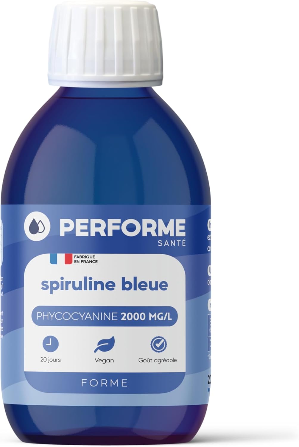 French Phycocyanin • Liquid Blue Spirulina • Concentrated at 2000mg/l • Immunity & Form • Maintenance 20 days • Pleasant taste • 100% Natural • Expert FR n°1 • Performe