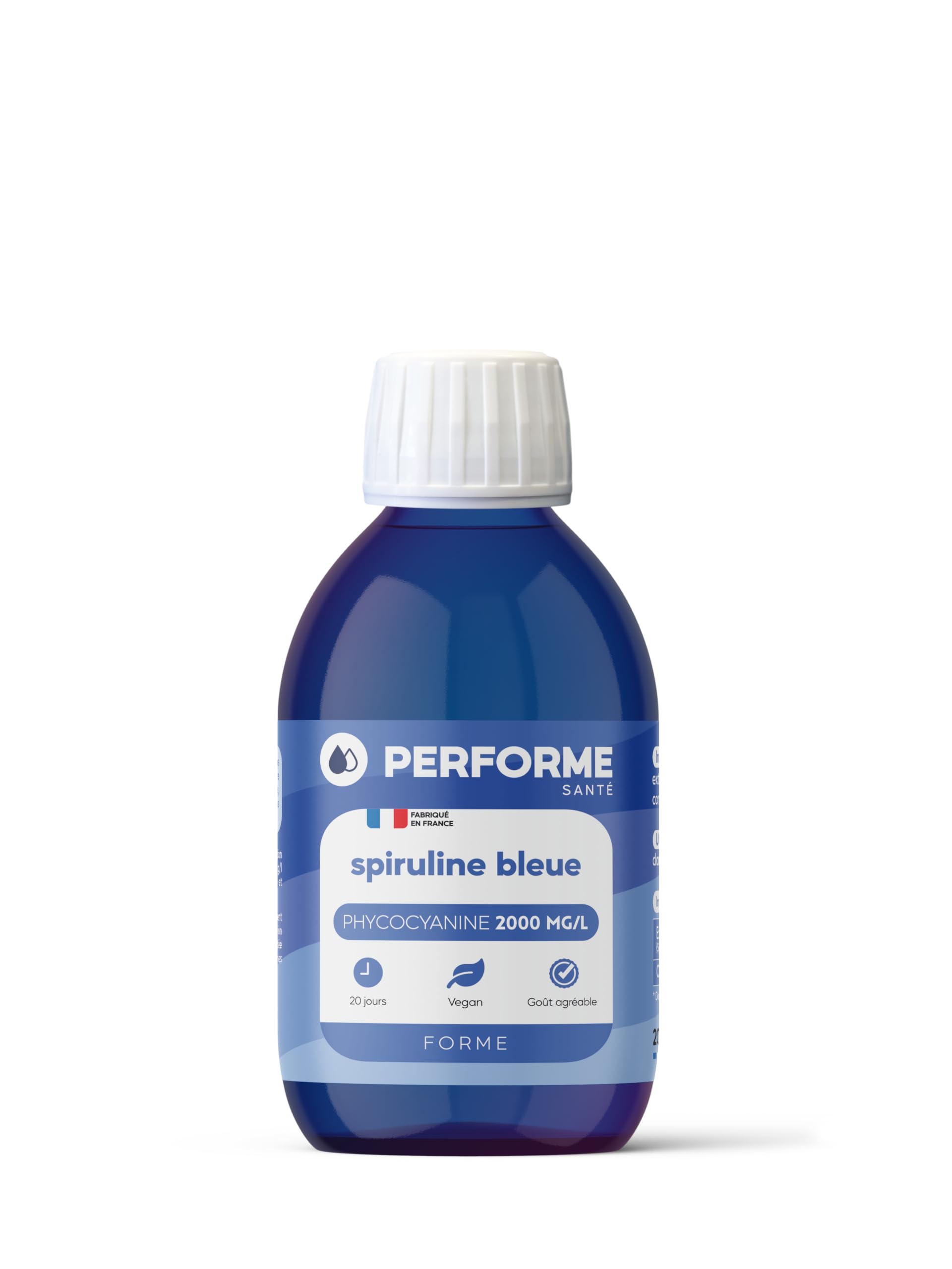 Phycocyanine Française • Spiruline Bleue liquide • Concentrée à 2000mg/l • Immunité & Forme • Cure Entretien 20 jours • Goût agréable • 100% Naturel • Expert FR n°1 • Performe
