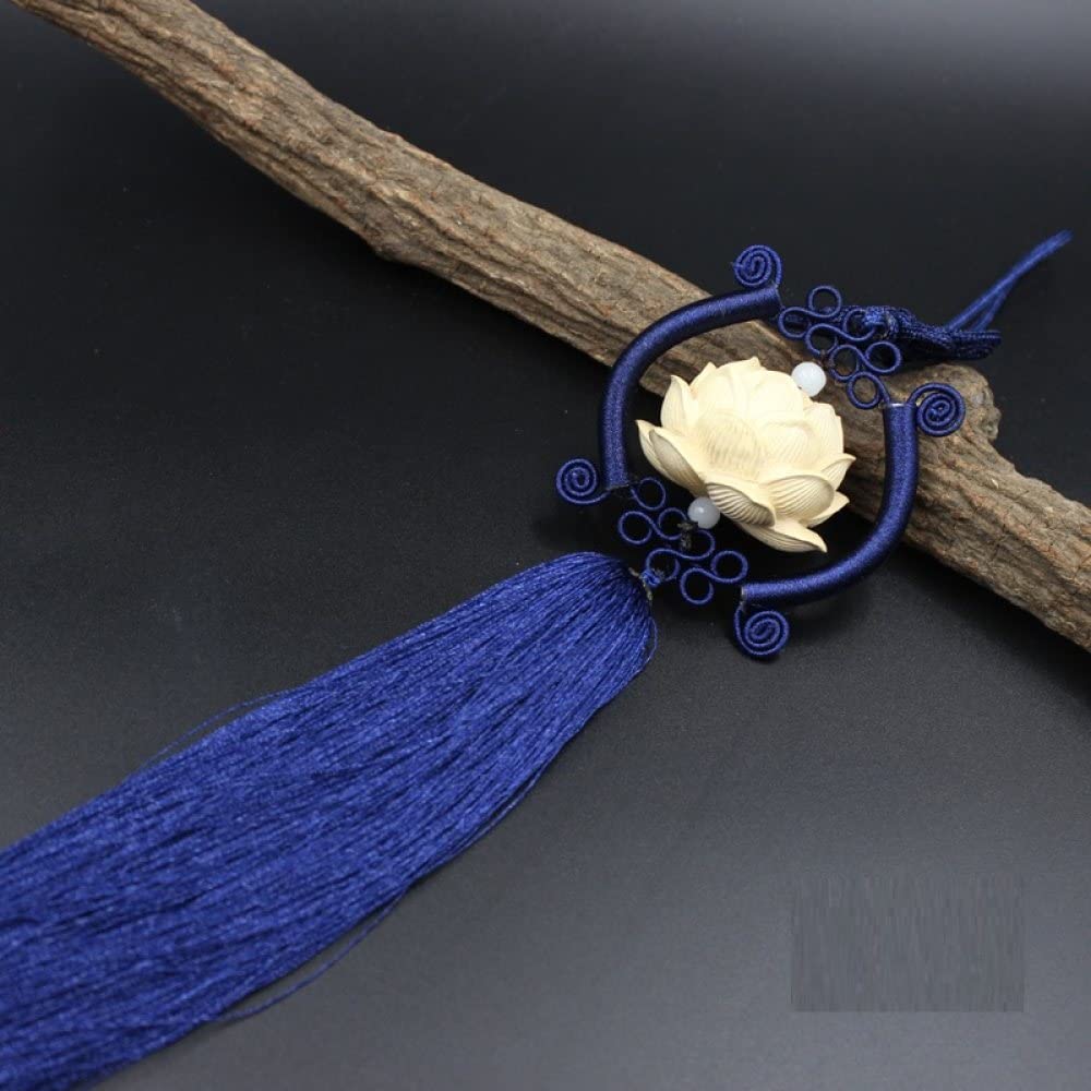 LKLNCXC Key Rings Car Mirror Hanging Accessories for Men, Carving Interior Mirrors Charms,Chinese Knot Tassel Ornament(Blue)