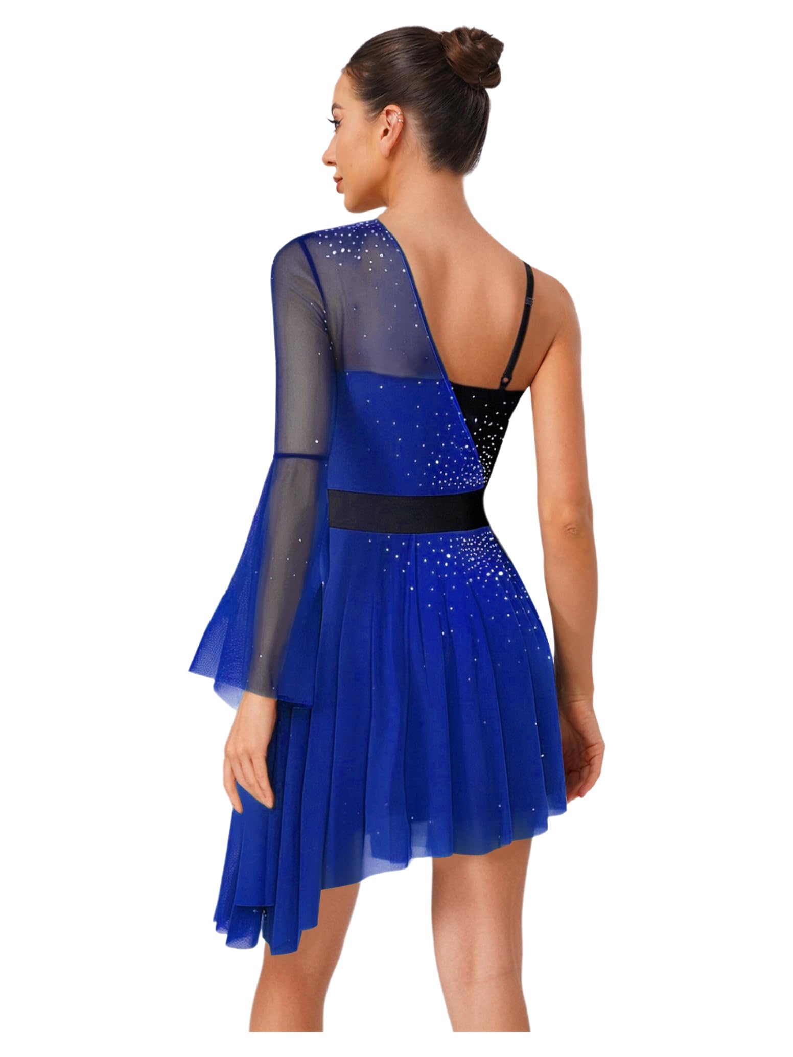 inlzdz Damen Ballettkleid Langarm Tanzanzug Eiskunstlauf Kleid mit Glitzern Trikot Leotard Elegant Tanzkleidung Modern Dance Outfit