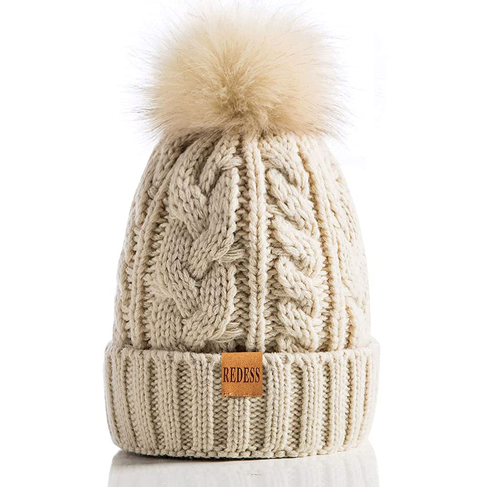 REDESS Cappello Invernale da Donna con Pom Pom Beanie Caldo Foderato in Pile Spesso Slouchy Snow Knit Chunky Baggy Skull Berretto da Sci