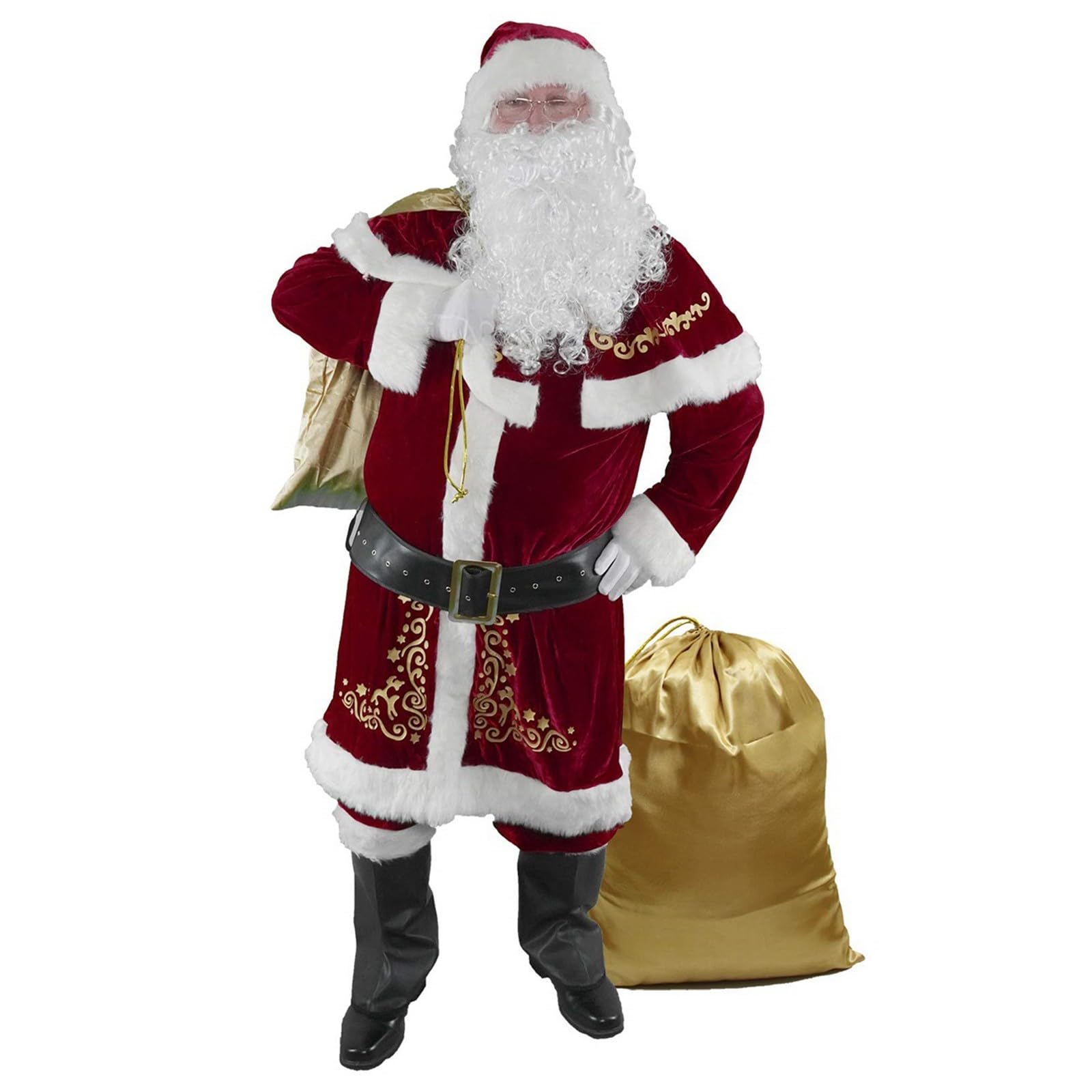 12pcs Costume de père noël Ensemble, noël Grande Taille Costume, père noël en Velours de Luxe pour Hommes Adultes Adolescent M - 5XL, Costume de Père Noël pour Hommes
