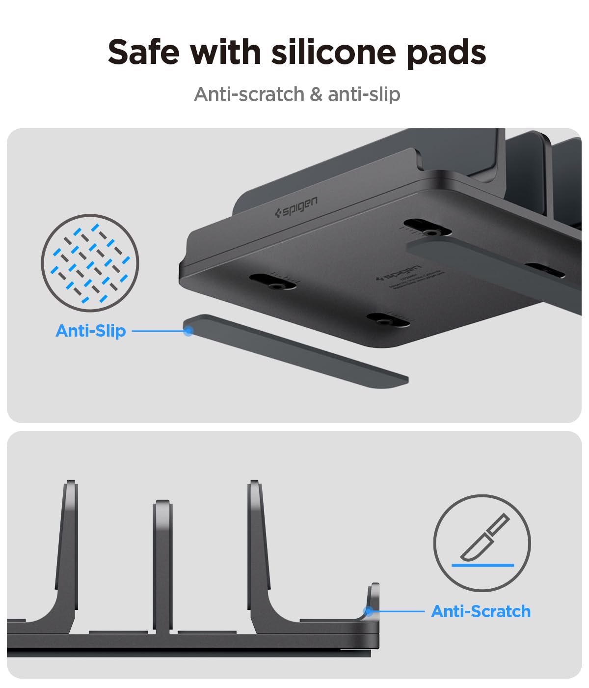 Spigen Supporto Verticale [Fino a 4 Dispositivi] con Slot Regolabili Organizzatore da Scrivania per Laptop, Tablet, Smartphone Compatibile con MacBook Pro Air Mini Neo, iPad, iPhone, Galaxy, Pixel