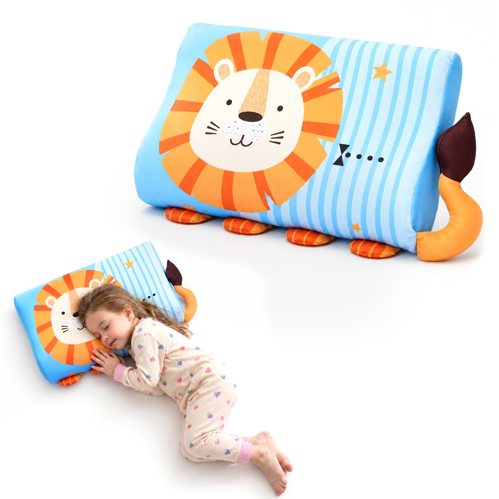 champracer Schlummerkids Kissen, Calmly Kinderkissen, Kinderkopfkissen, Atmungsaktives Ergonomisches Kissen für Jungen und Mädchen mit Niedlichen Tierdesigns (Elefant,45 * 27 * 6 cm)