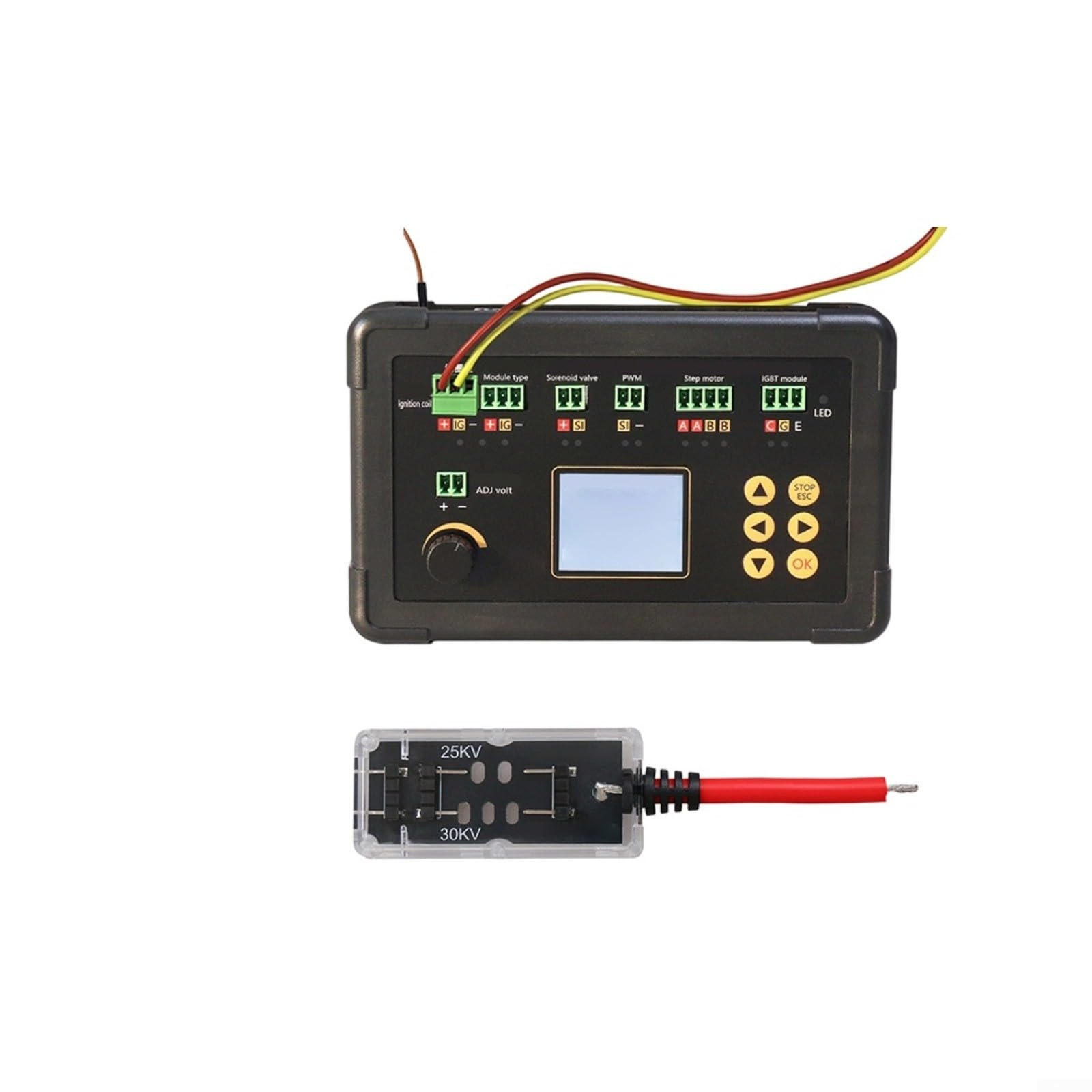 Probador de bobina de ignición con salida inalámbrica de doble voltaje de 25 KV/30 KV para pruebas de potencia para FD-20 y QD300, carcasa ABS, color negro, adecuado para coches, motocicletas