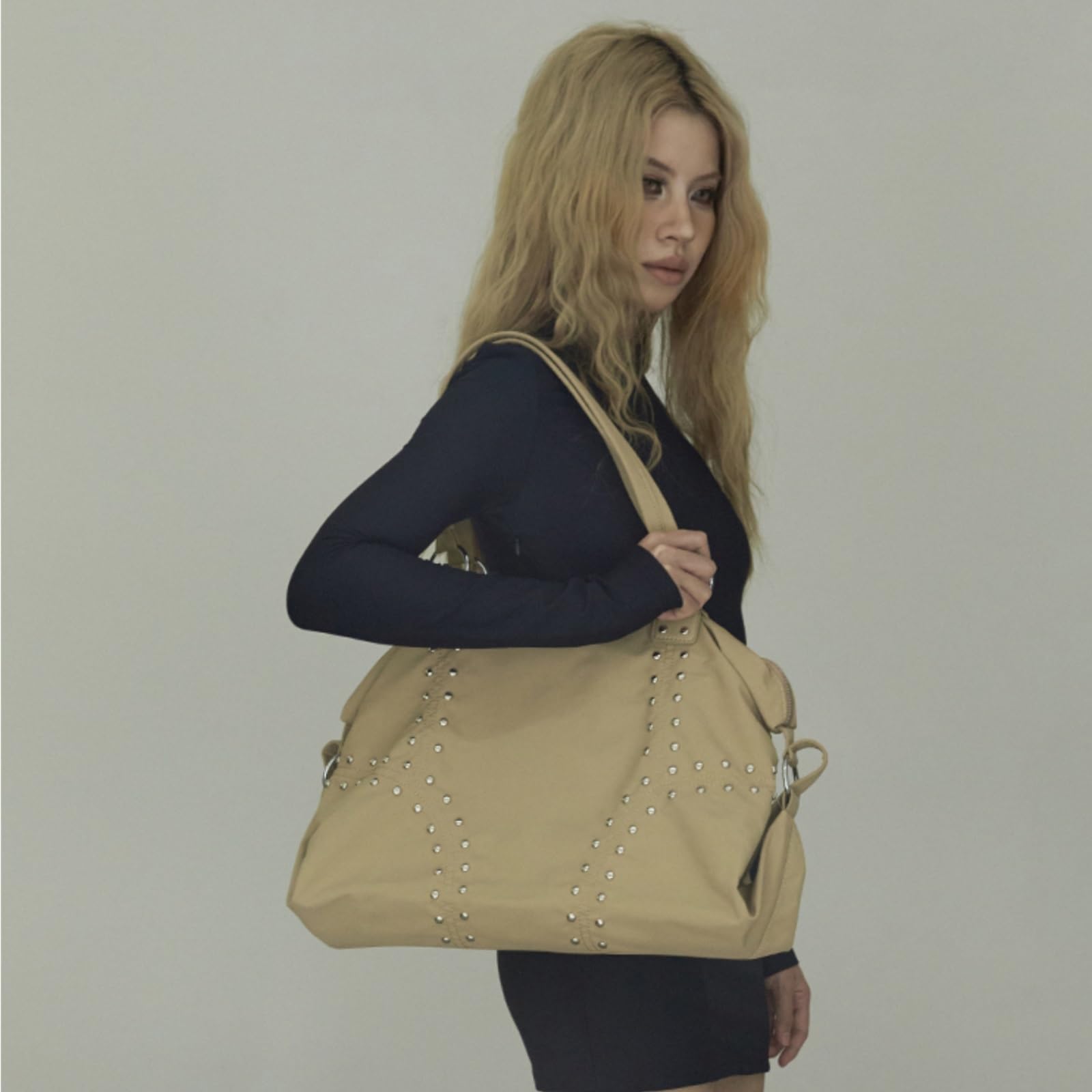 Bolso De Mano Bolso De Mano Nailon Con Remaches, Espacioso For El Día A Mujer