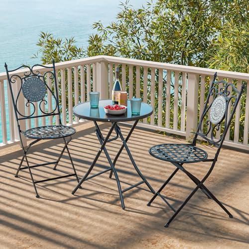 Giantex GT11359-PN 23 Inch Round Bistro Table, Patio Folding Cocktail Table With Tempered Glass Tabletop thumb #7