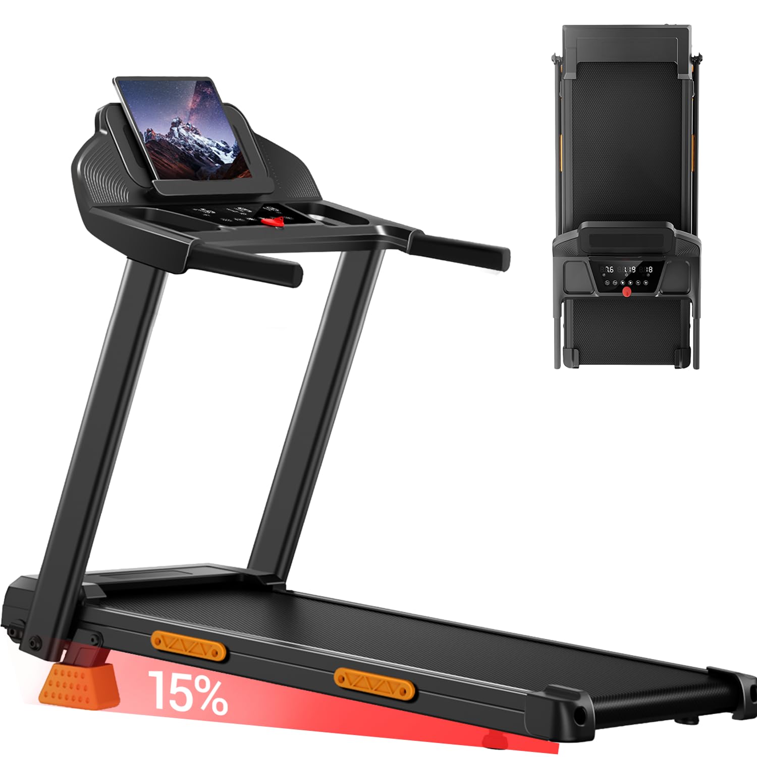 LONTEK Tapis de Course Pliable Inclinable 15% 12KM/H Moteur 3,0 CV Affichage LED Max 136KG