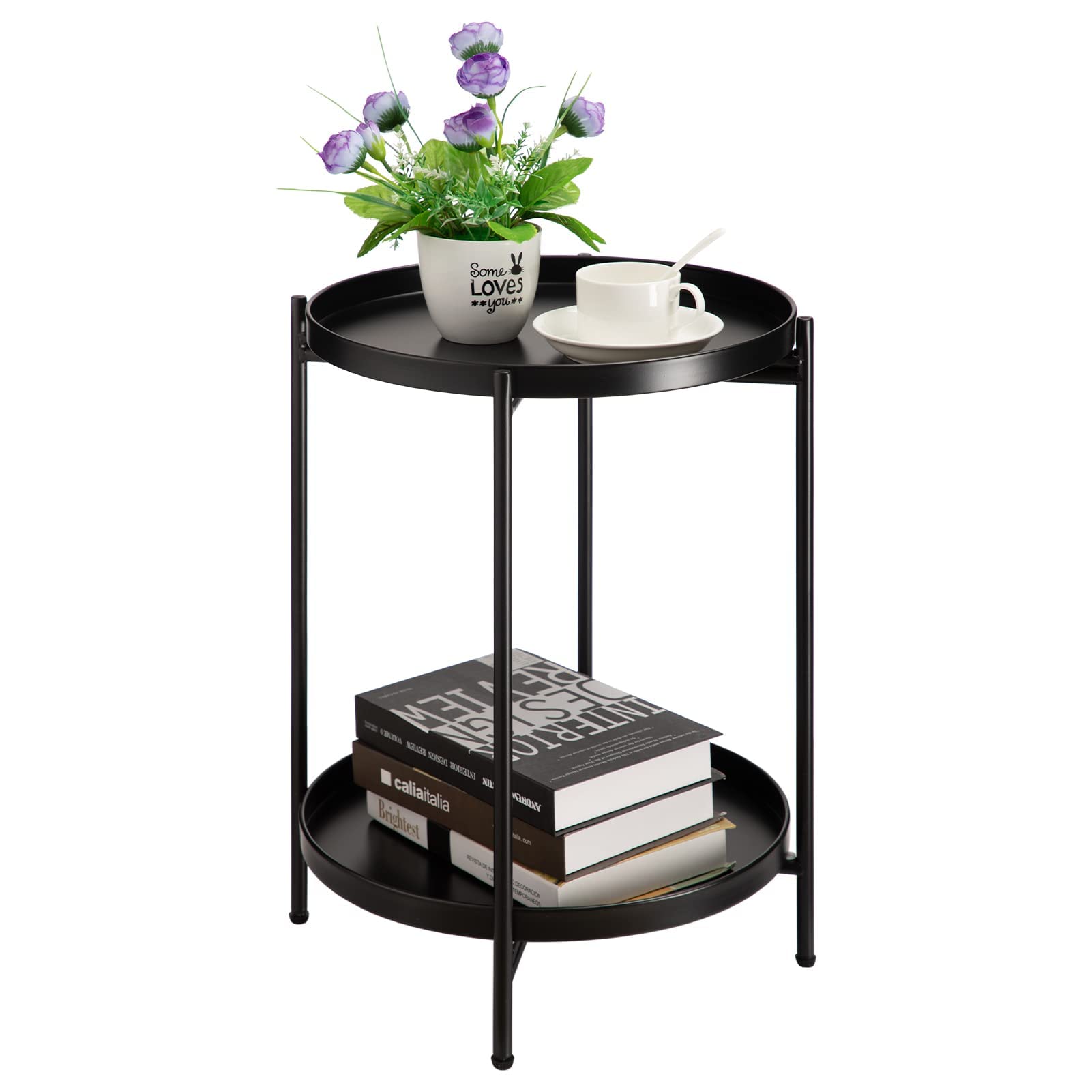 HollyHOME Metal Side Table Small Round Coffee Table End Tables Nightstand