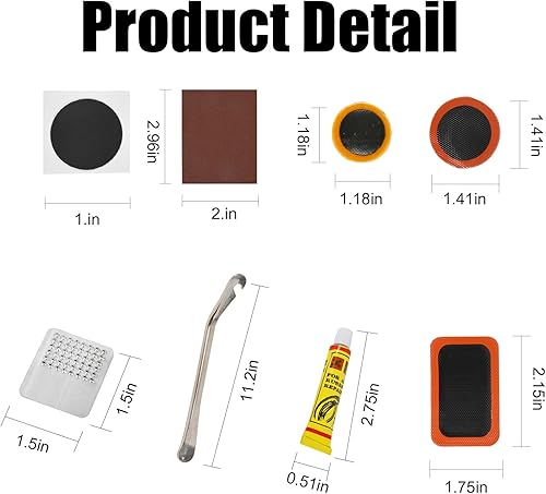 Miniatura 5 de Kit de reparación de neumáticos de bicicleta, kit de reparación de tubo interior de bicicleta, contiene 39 parches, palanca de metal, adecuado para