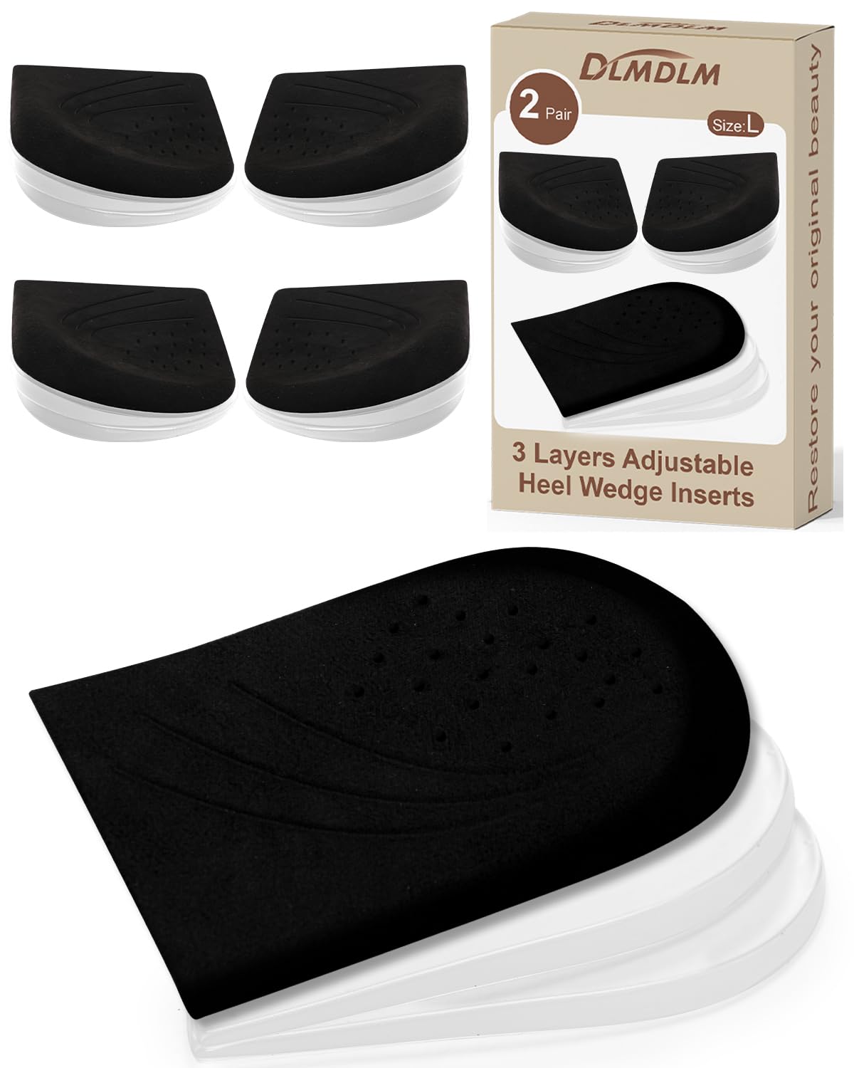 DLMDLM 2 Pairs 3 Layer Corrective Insoles for Supination Overpronation Correction, Adhesive Lateral Heel Wedge Inserts for Bow Legs, Knock Knee Pain,