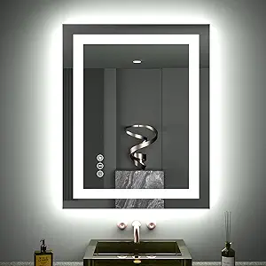 LOAAO 28"X32" LED Bathroom Mirror with Lights, Anti-Fog, Dimmable, Backlit + Front Lit, Lighted Bathroom Vanity Mirror for Wall, Memory Function, Tempered Glass, ETL Listed