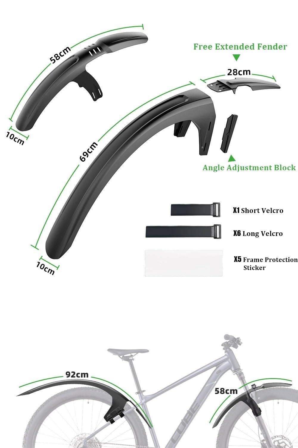 Guardabarros para Bicicletas Guardabarros MTB extendido y Ancho para Bicicleta 26-29 PP Guardabarros para protección de Bicicleta salpicaderos Delantero Trasero