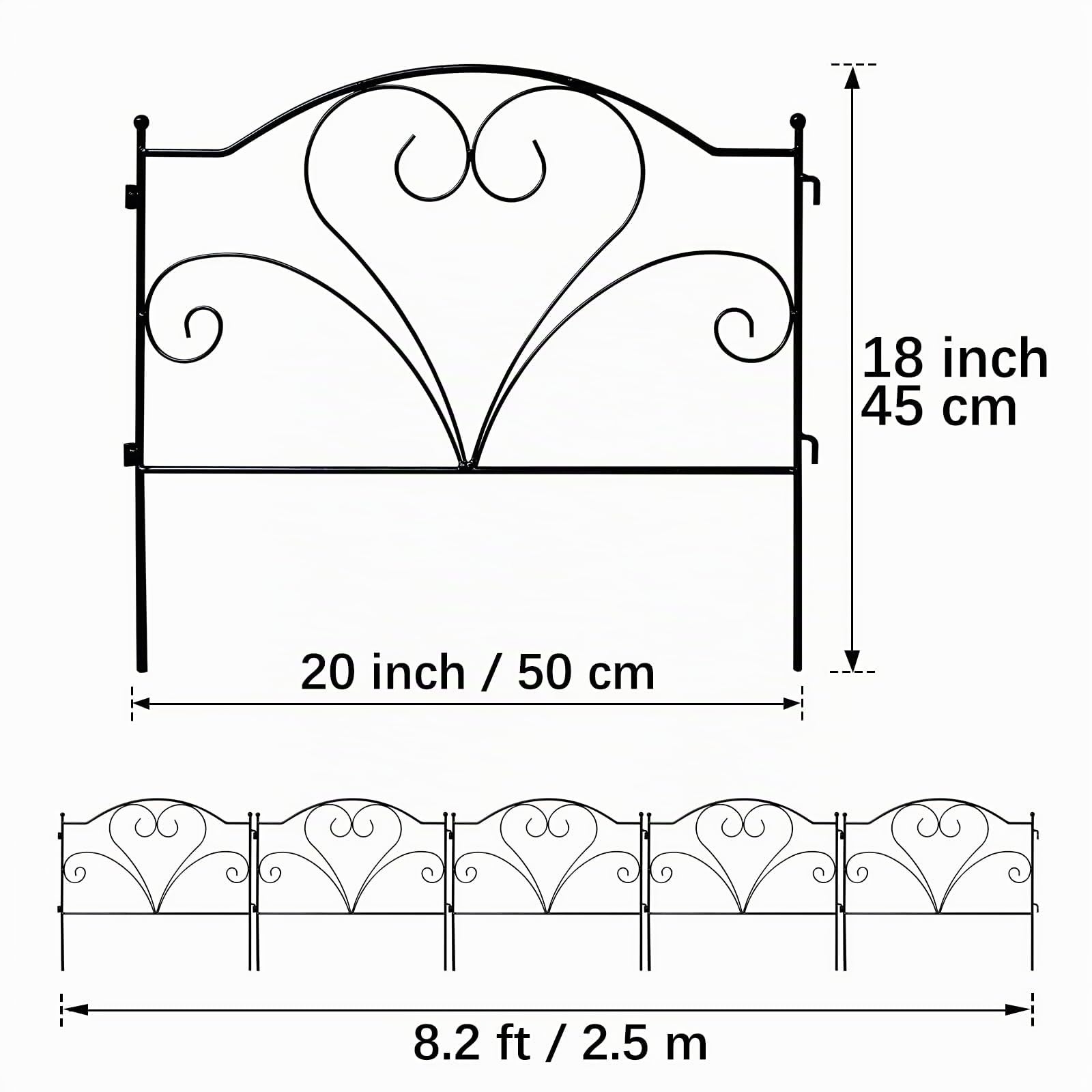 Thealyn de Cerca de jardín decorativa 45 cm de alto x 50 cm de ancho (5 paneles, longitud total de 2,5 m) sin excavación. Cerca de borde de metal resistente a la oxidación para paisajismo | Valla sin excavación, valla de metal inoxidable para patio, paisa