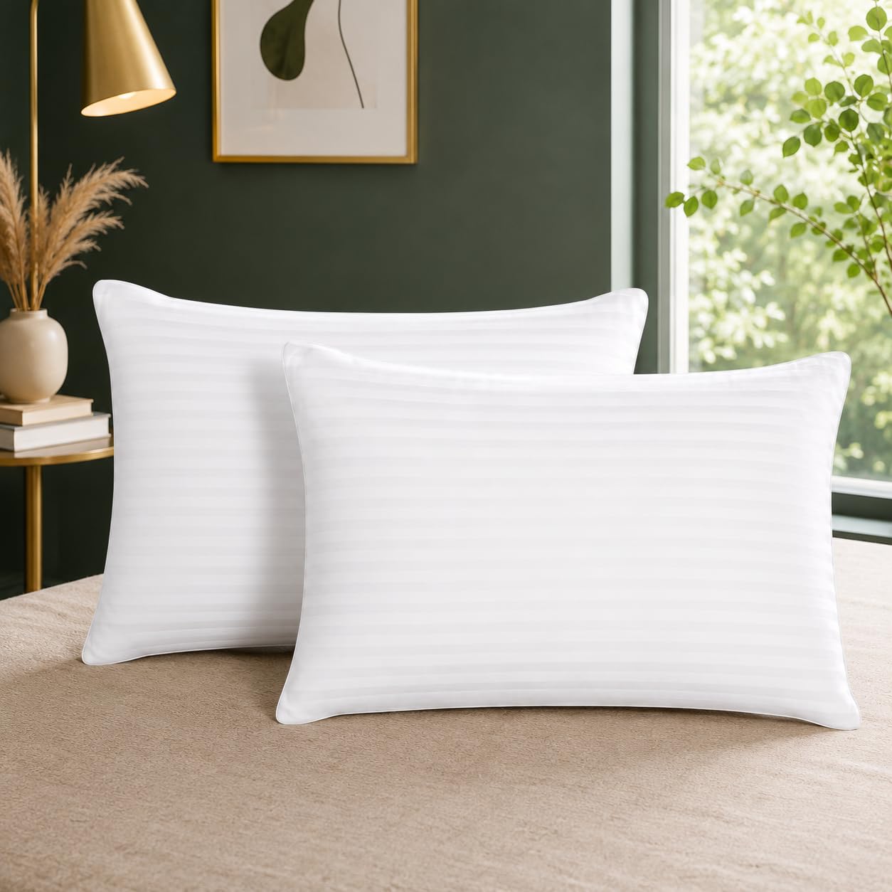 CATHROL Microfibre Sleeping Pillow Pack of 2 | 16 x 24 Inch White Bed Pillows | Soft & Fluffy Hotel Quality Pillow | Breathable & Comfortable for Home, Bedroom & Hotels-image-1