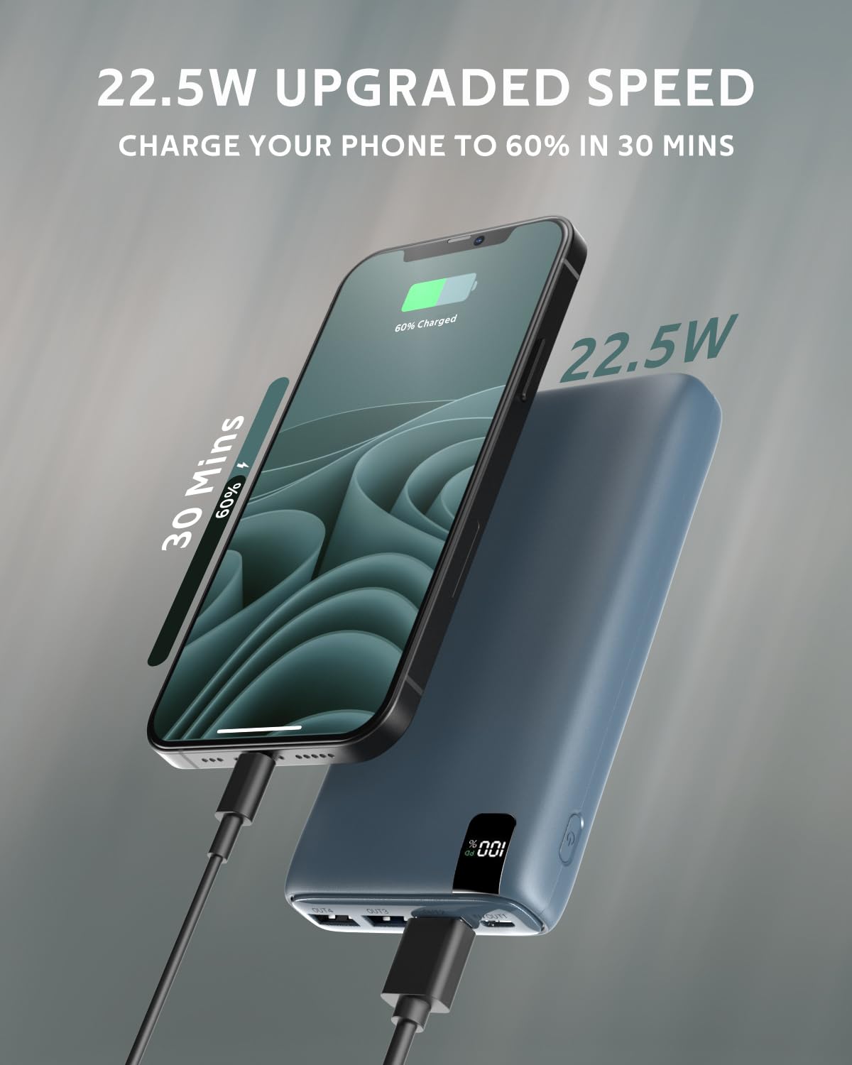 A ADDTOP Powerbank 26800mAh con 22.5W USB C Power Delivery Caricabatteria Portatile con Display Digitale LCD e 4 Porte per Smartphone, Tablets
