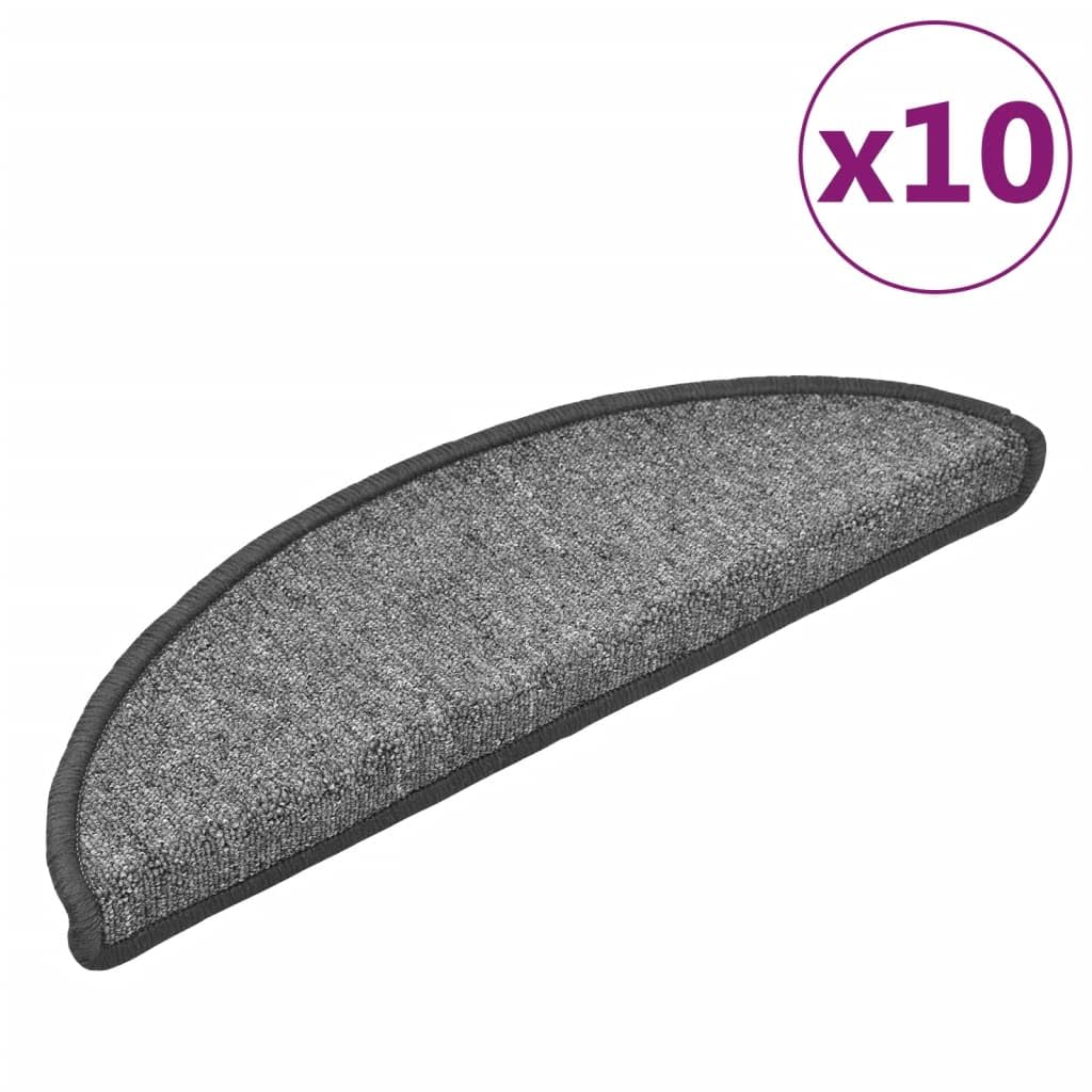Stufenmatten 10 Stück 56x17x3 cm Dunkelgrau Halbrund Treppenstufen Matten, Teppich Innen für Treppen, rutschfest Stufenmatten Treppenteppich