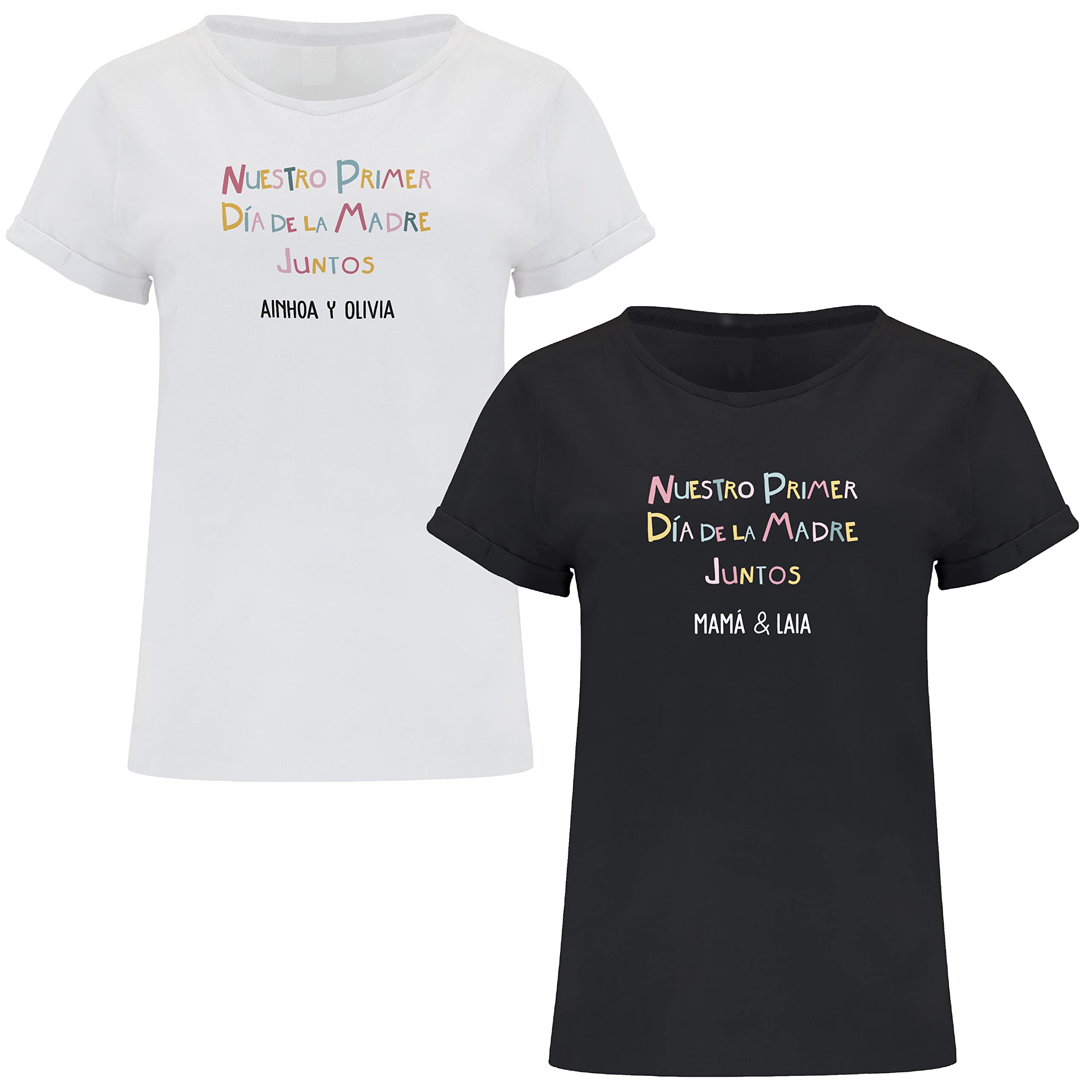 Regalo Día del Padre | Día de la Madre | Camiseta adulto personalizada + Body o camiseta hijo/a | Diseño original divertido | Arcoíris | Papá | Mamá | Infantil | Bebe | Primer día del Padre Juntos