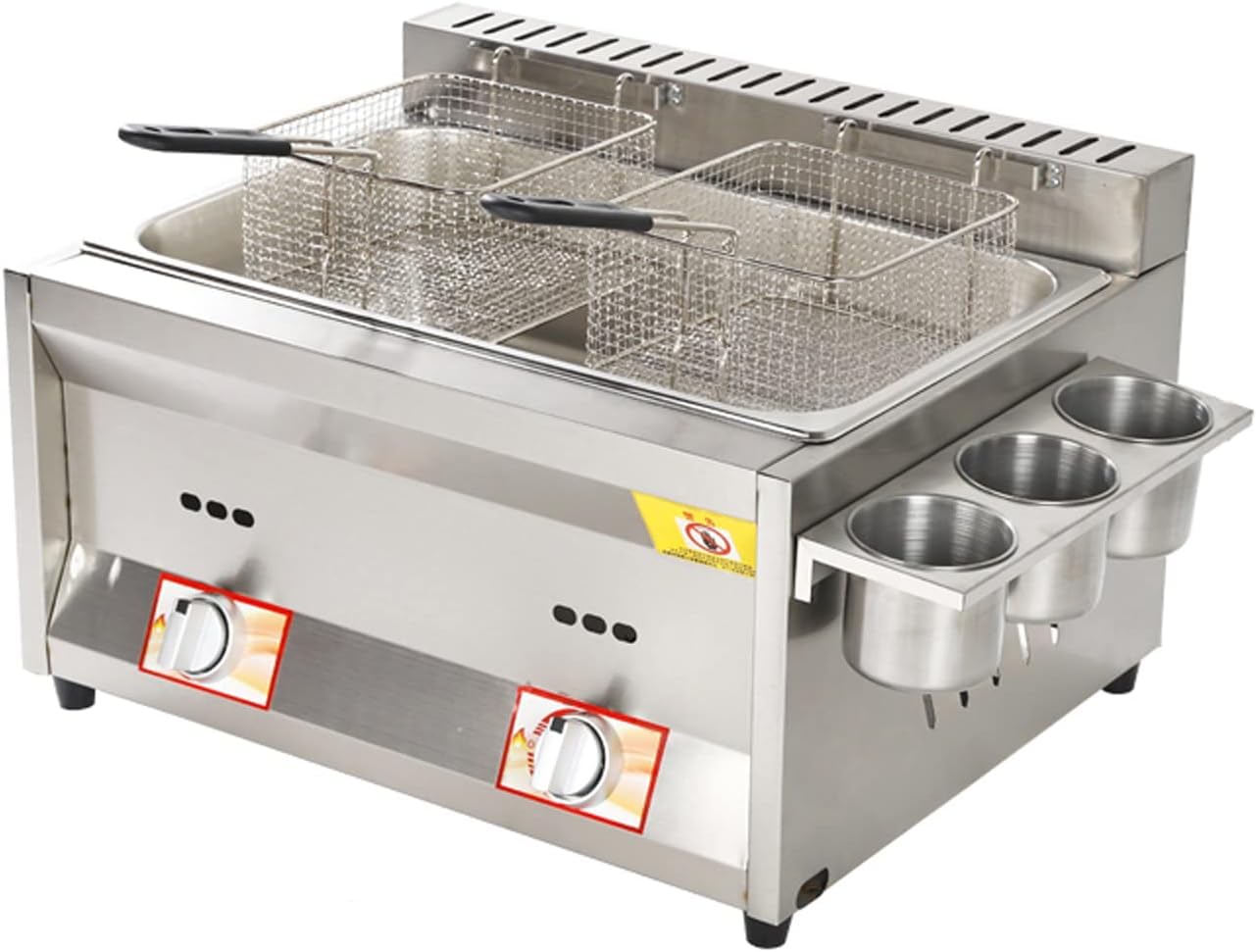 Friteuse à gaz 8L+8L en acier inoxydable avec couvercle et deux paniers