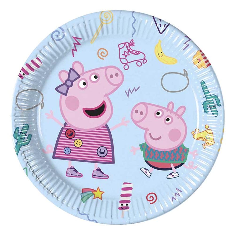 Procos 93436 Peppa Pig Party Plates Size 23 cm Pack of 8 Disposable Paper Plates Children's Birthday Party Tableware FSC® Mix