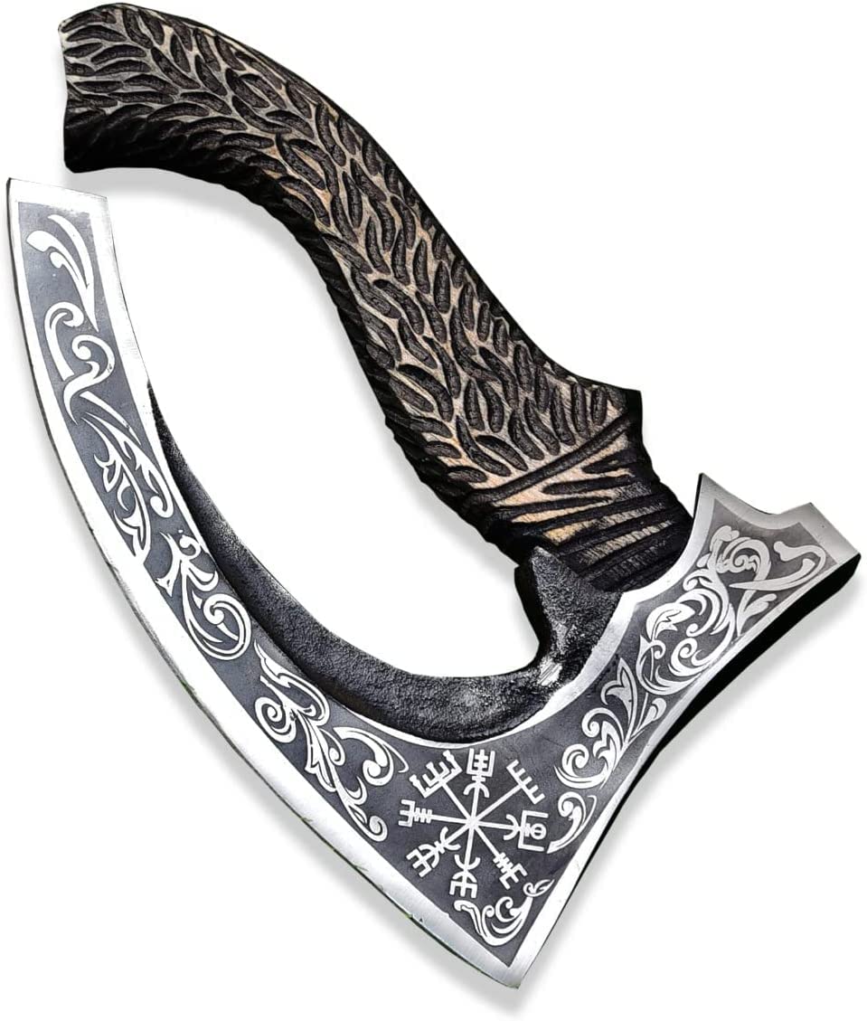 DARK WARRIORS | Handmade Viking Steel Pizza Axe Authentic Medieval Pizza Cutter Axe Mezzaluna Ulu Rocking Pizza Gift Knife, Carbon Steel Viking Axe