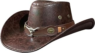 Faux Leather Western Cowboy Hats for Men and Women Fedora Gambler Hat Cowboy Style Outback Hat with Buckle Band