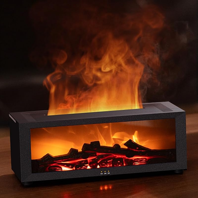 Difusor de aceite esencial, difusor de aceite de llama para chimenea, humidificador de aromaterapia, control remoto silencioso de 7 colores, perfecto para dormitorio, hogar, oficina (llama de chimenea de 150 ml, negro)
