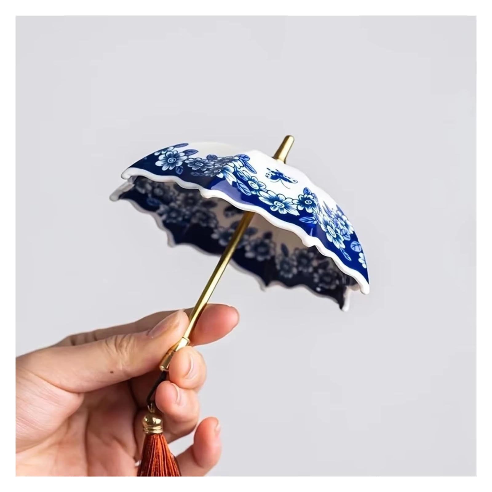 Teesieb aus Keramik Teesieb aus Keramik im Regenschirm-Stil, Blau-Weiß-Porzellanmuster, Teefilter, traditionelles Tee-Ei, Teestube für Familie und Büro(Blue Flower)