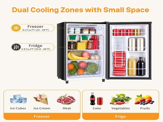 Image of NEWBULIG Mini Fridge with Freezer 3.2 Cu.Ft Small Refrigerator for Office, Dorm, Small Fridge with Adjustable Thermostat, Energy Saving, Singel Door, Sliver