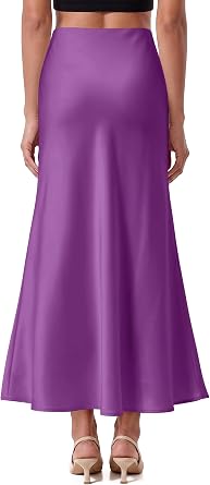 OFEEFAN Stain Skirts for Women Elegant High Waist Cocktail Party Midi Skirt