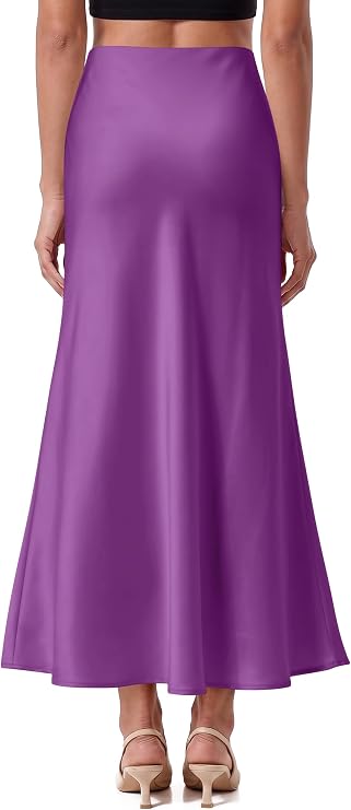 OFEEFAN Stain Skirts for Women Elegant High Waist Cocktail Party Midi Skirt