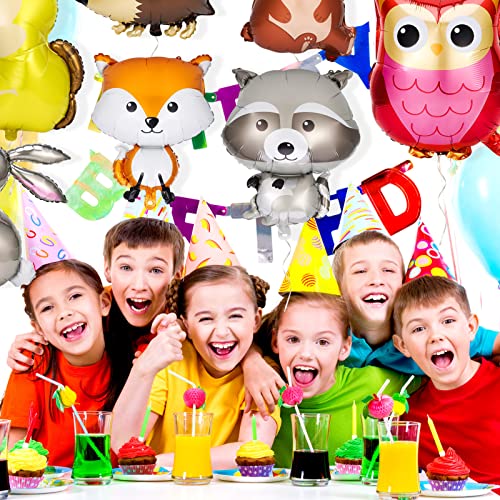 Sussurro 7 Pcs Woodland Animal Balloons, Jungle Safari Animal Balloons Party Decorations Birthday Baby Shower Balloons Rabbit Bear Hedgehog Fox Raccoon Owl Squirrel Mylar Foil Helium Balloon #TOP6
