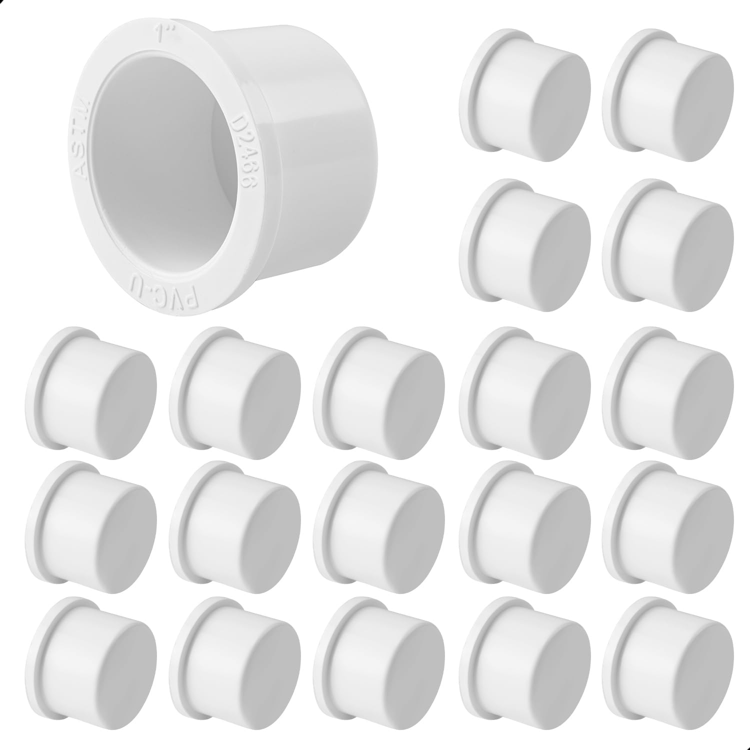 Cinsda 1 Inch SCH40 PVC Pipe End Cap Plug (20 Pack) - ASTM D2466 Standard, Socket for Sewer Lines, Plumbing, Irrigation & DIY Projects