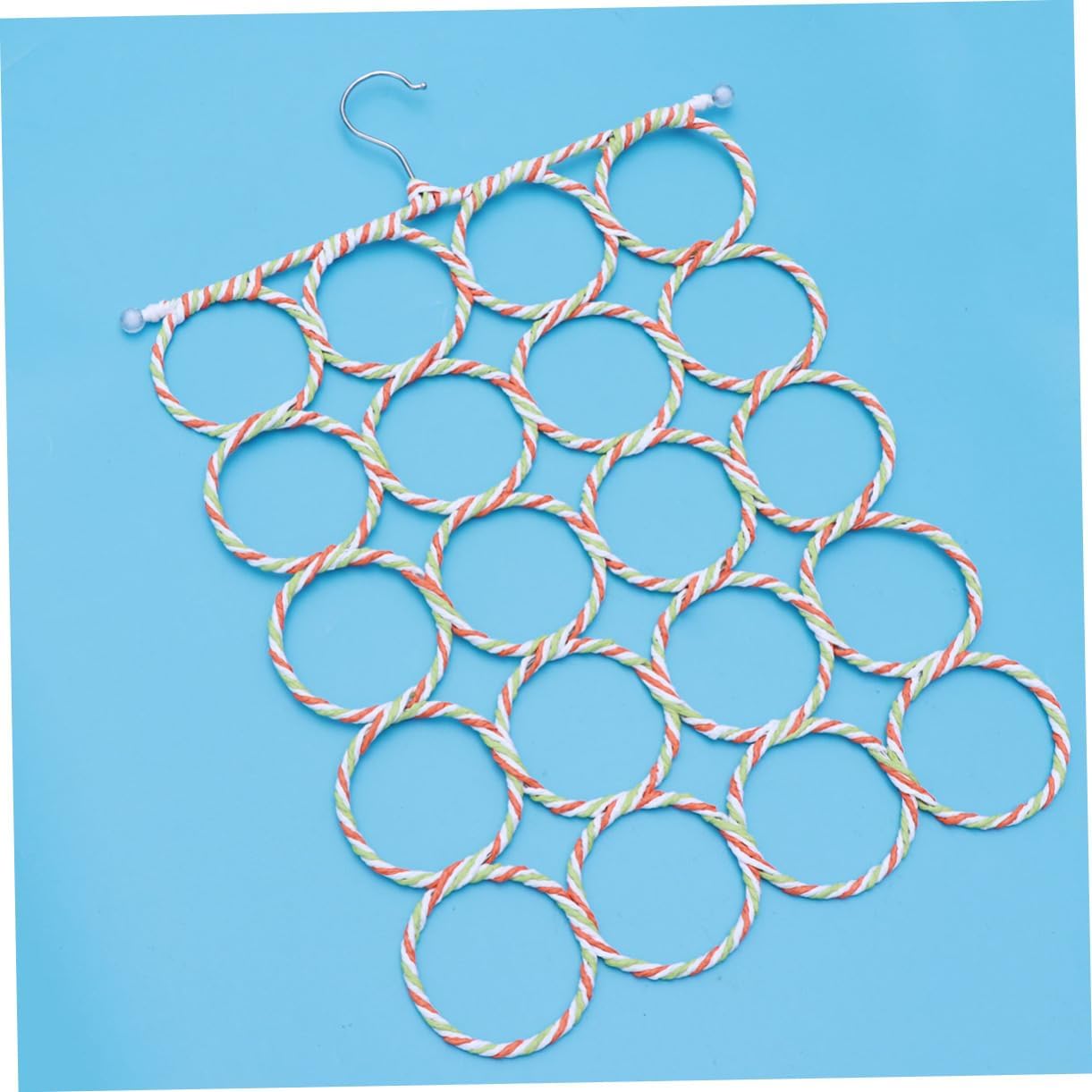 Paper Rattan Scarf Hanger Steel Hook 20 Ring Foldable