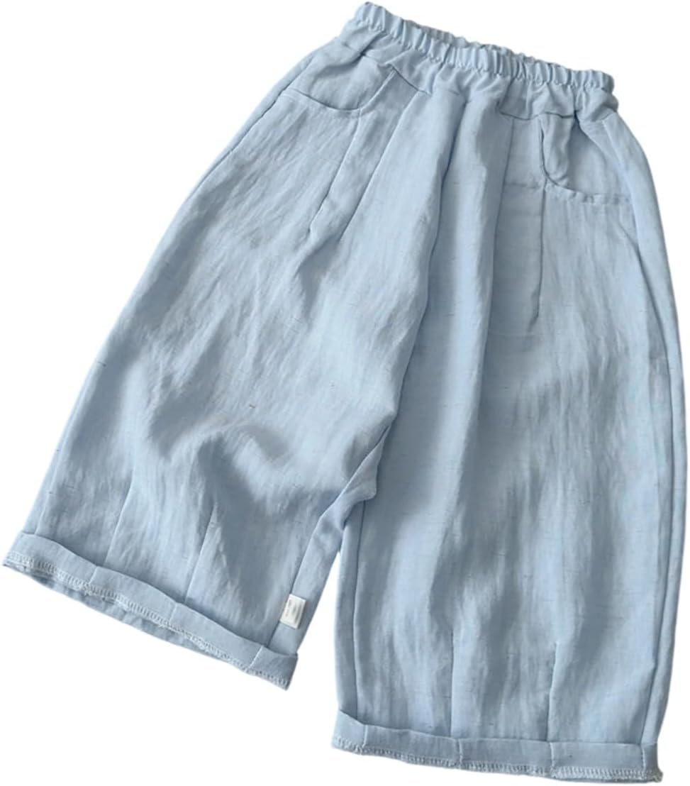 Toddler Baby Girls Thin Cotton Linen Pants Elastic Waist Lightweight Soft Harem Bloomers Summer Fall Long Pants