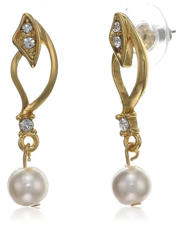 Estele 24kt Gold Plated Abstract Art Pearl Hanging Earring for Women