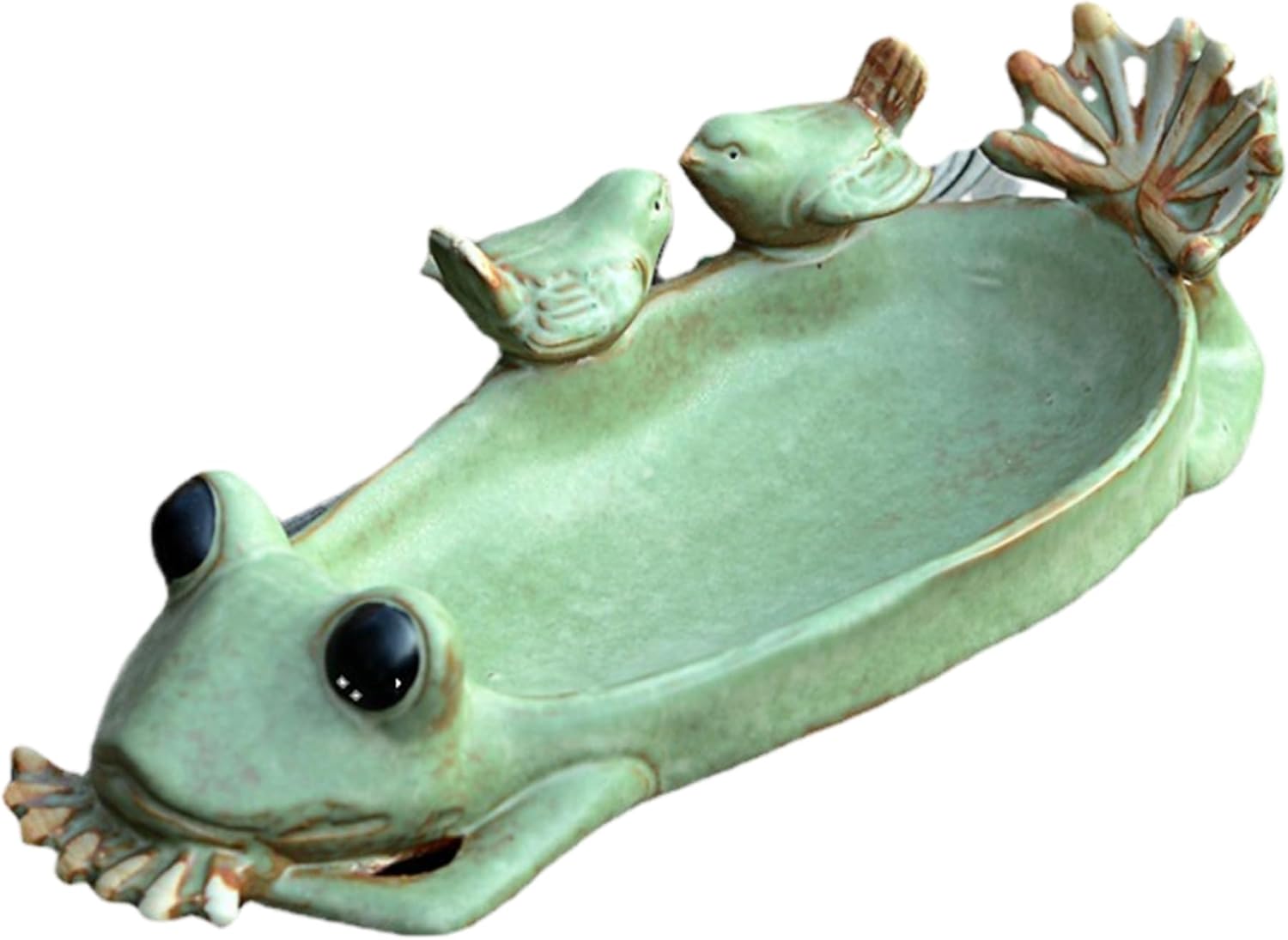 Bird Bath Bowl, 13x5x3 Smooth Glaze Ceramic Frog Ground Bird Feeder, Multifunctional Weather-Resistant Bird Water Bowl for Outside Garden Yard Lawn Bird Bath Bowl