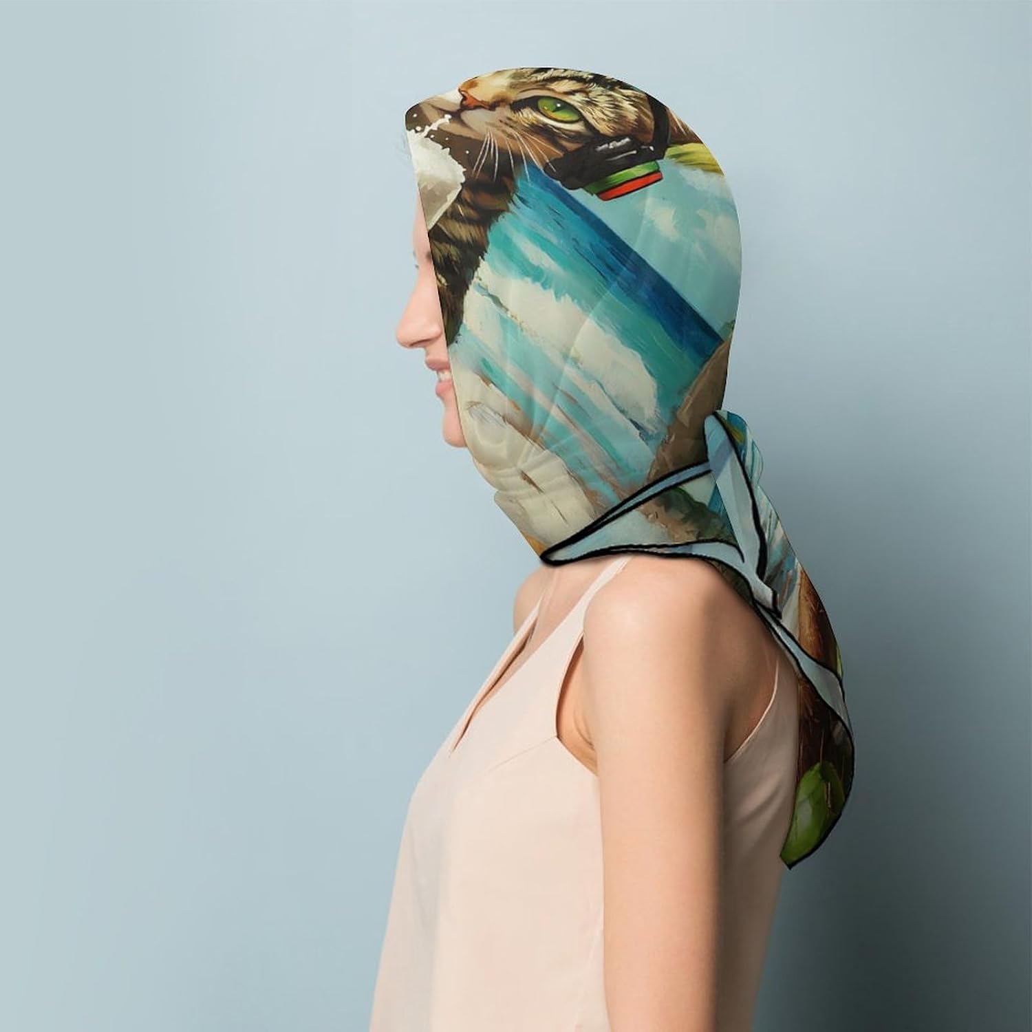 Beer Cat Silk-Like Square Scarf for Women Vintage Printed Neck Scarf Bandanas Hair Scarves