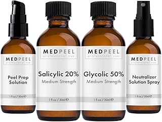 MedPeel Alpha & Beta Hydroxy Acid Essential Peel Kit, 20% Salicylic and 50% Glycolic, Includes 2 Peels, Prep and Neutralizer, Medium Strength Chemical Face Peels, 1oz/30ml (Kit of 4)
