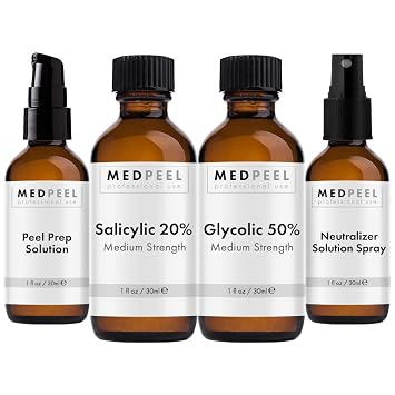 MedPeel Alpha & Beta Hydroxy Acid Essential Peel Kit, 20% Salicylic and 50% Glycolic, Includes 2 Peels, Prep and Neutralizer, Medium Strength Chemical Face Peels, 1oz/30ml (Kit of 4)
