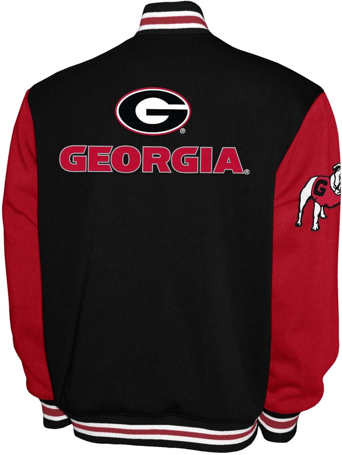 2Bhip NCAA Georgia Bulldogs Varsity Jacket - Men's Black/Red Fleece Snap-up Letterman Jackets - Everyday Outwear